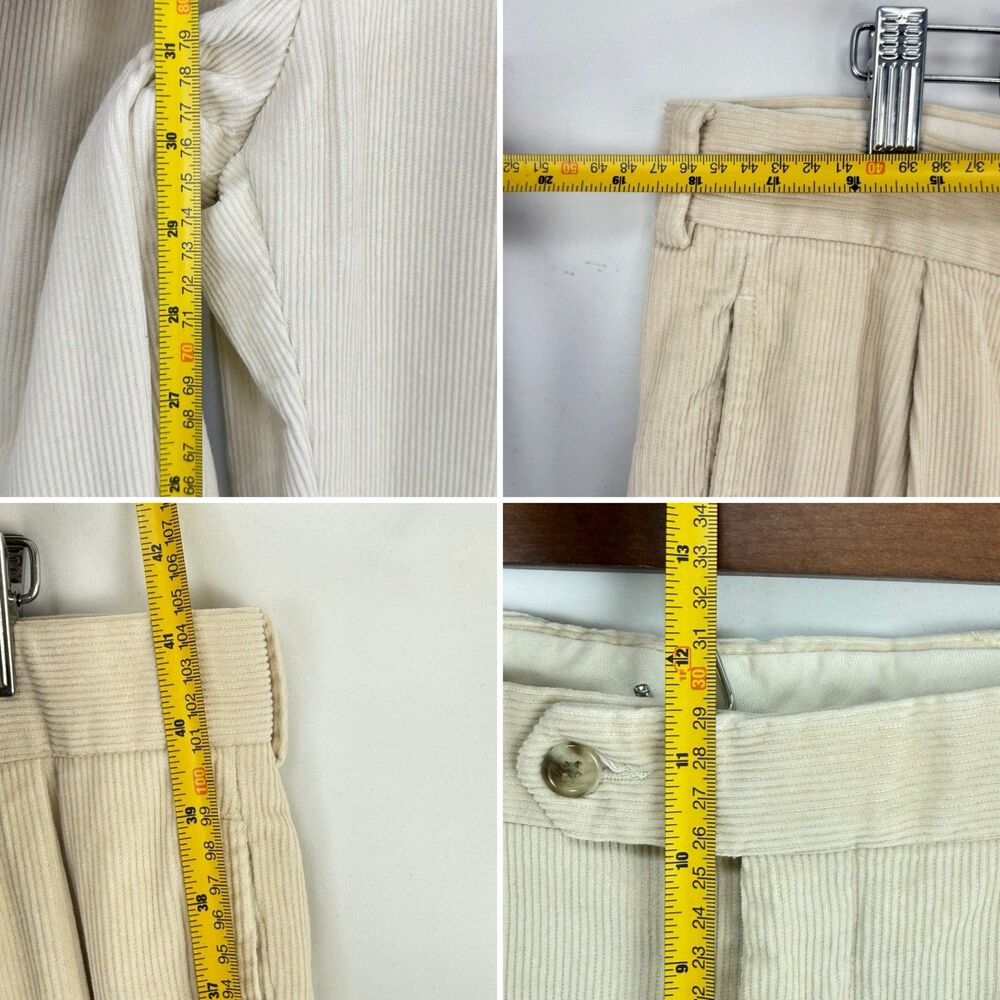 VTG Jos. A. Bank Mens Pants Beige Corduroy Straight Cuffed Pleat Chinos Size 35 - Picture 11 of 15